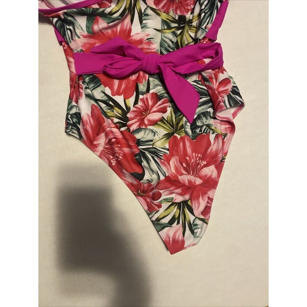 Women's Swimsuit One Piece Pink & Flowers Body Contouring Size L  NWOT Unbranded - Picture 7 of 9